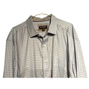 Johnston & Murphy‎ Shirt Mens 2XL Blue Brown Plaid Long Sleeve Button Up Cotton